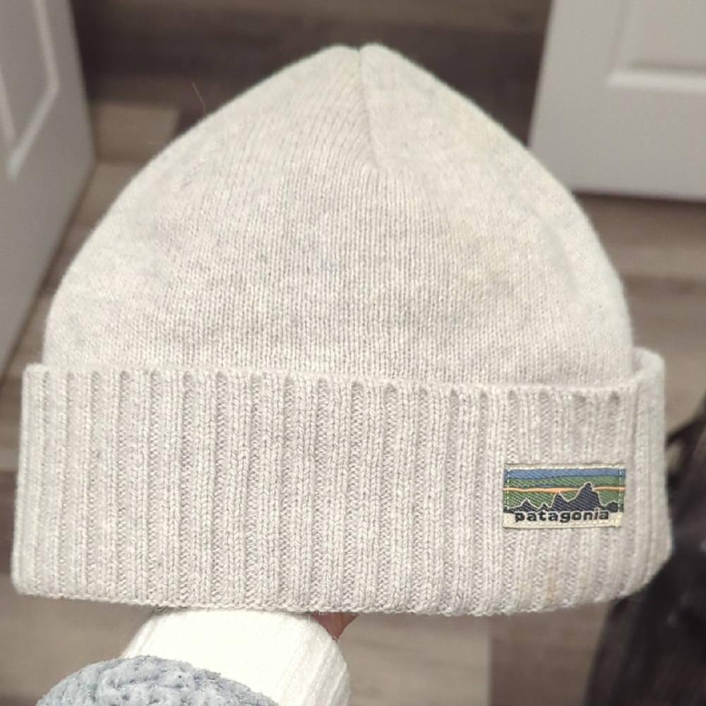 Patagonia Light Gray Ribbed Beanie